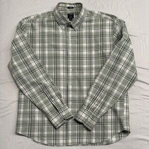 J. Crew Green and White Plaid Men's Casual Shirt Slim Untucked Size XL